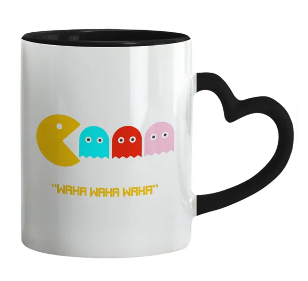 Pacman waka waka waka — Mug heart black handle, ceramic, 330ml
