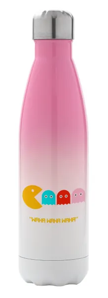 Pacman waka waka waka — Metal mug thermos Pink/White (Stainless steel), double wall, 500ml