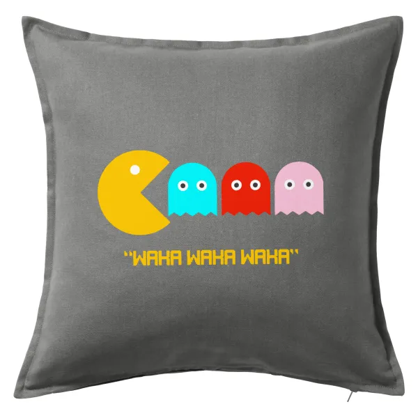 Pacman waka waka waka — Μαξιλάρι καναπέ Γκρι 100% βαμβάκι, περιέχεται το γέμισμα (50x50cm)