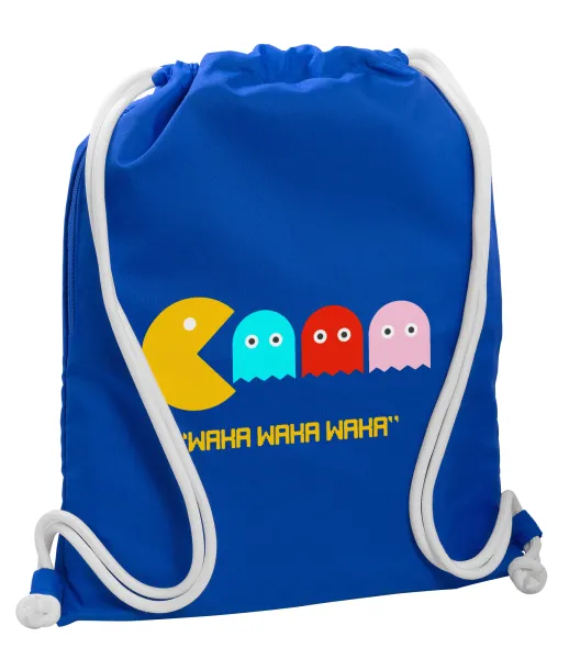 Pacman waka waka waka — Backpack pouch GYMBAG Blue, with pocket (40x48cm) & thick cords