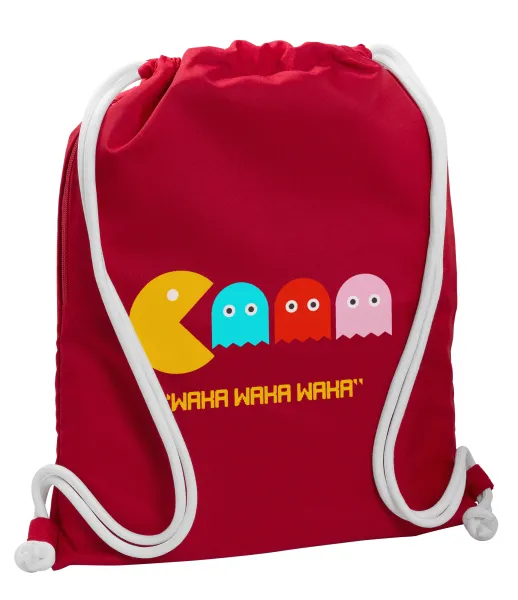 Pacman waka waka waka — Backpack pouch GYMBAG Red, with pocket (40x48cm) & thick cords
