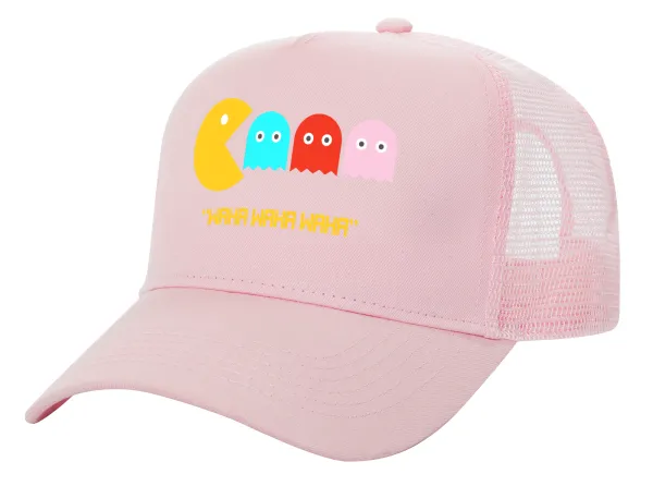 Pacman waka waka waka — Adult Structured Trucker Hat, with Mesh, PINK (100% COTTON, ADULT, UNISEX, ONE SIZE)
