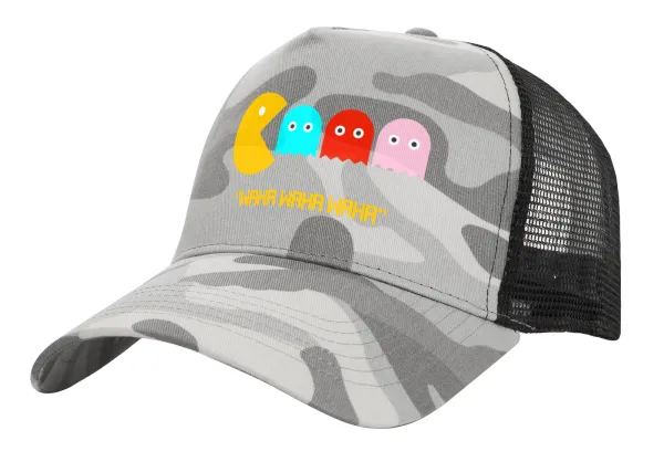 Pacman waka waka waka — Adult Structured Trucker Hat, with Mesh, (Camouflage) Army Camo (100% COTTON, ADULT, UNISEX, ONE SIZE)