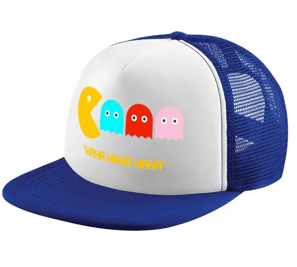 Pacman waka waka waka — Adult Soft Trucker Hat with Blue/White Mesh (POLYESTER, ADULT, UNISEX, ONE SIZE)