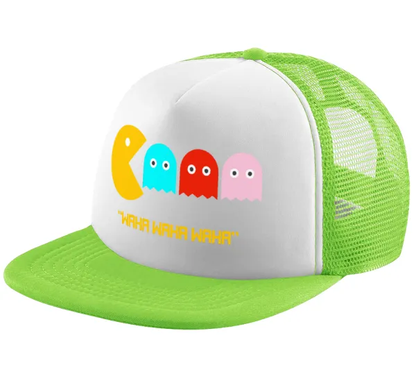Pacman waka waka waka — Adult Soft Trucker Hat with Mesh GREEN/WHITE (POLYESTER, ADULT, ONE SIZE)