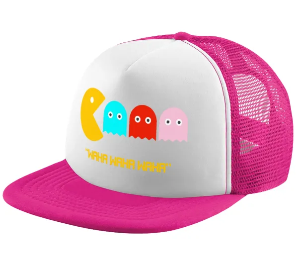 Pacman waka waka waka — Child's Soft Trucker Hat with Pink/White Mesh (POLYESTER, CHILD, ONE SIZE)