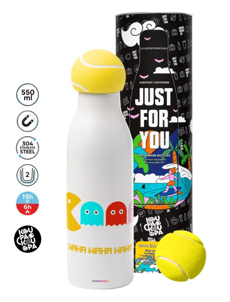 Pacman waka waka waka — Tennis ball Metal mug thermos White, double wall, 550ml