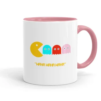 Pacman waka waka waka, Κούπα χρωματιστή ροζ, κεραμική, 330ml