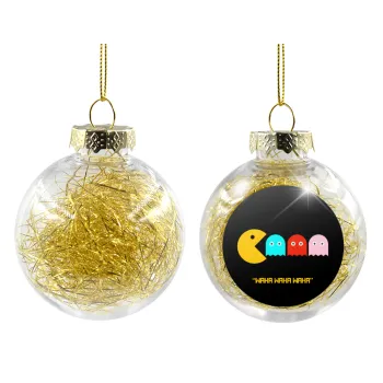 Pacman waka waka waka, Στολίδι Χριστουγεννιάτικη μπάλα δένδρου διάφανη με χρυσό γέμισμα 8cm