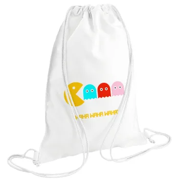 Pacman waka waka waka, Τσάντα πλάτης πουγκί GYMBAG λευκή (28x40cm)