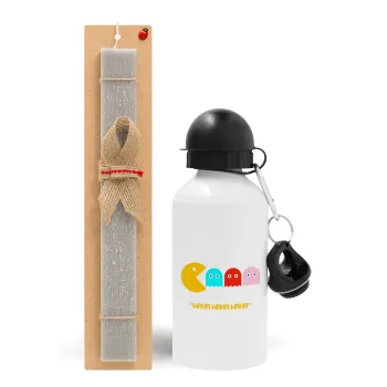 Pacman waka waka waka, Easter Set, metallic aluminum water bottle (500ml) & aromatic flat Easter candle (30cm) (GRAY)