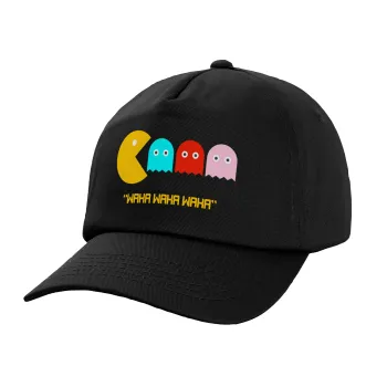 Pacman waka waka waka, Adult Baseball Cap, 100% Cotton, Black (COTTON, ADULT, UNISEX, ONE SIZE)