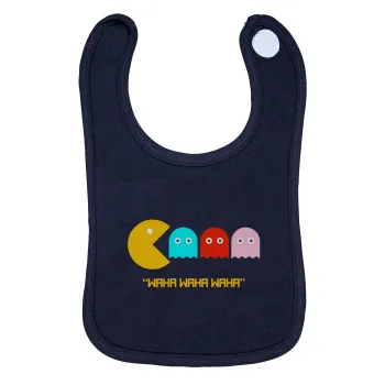 Pacman waka waka waka, Σαλιάρα με Σκρατς 100% Organic Cotton Μπλε (0-18 months)