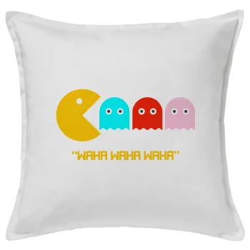 Pacman waka waka waka, Μαξιλάρι καναπέ ΛΕΥΚΟ 100% βαμβάκι, περιέχεται το γέμισμα (50x50cm)
