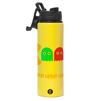 Pacman waka waka waka, Metallic water bottle with safety lid, 850ml aluminum