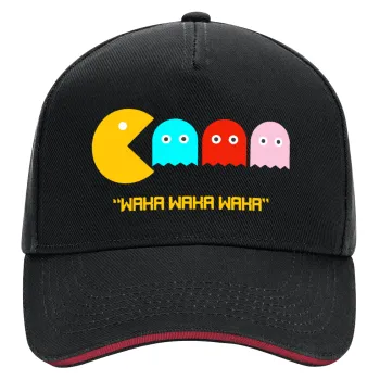 Pacman waka waka waka, DRILL Adult Ultimate Hat BLACK/RED, (100% COTTON, ADULT, UNISEX, ONE SIZE)
