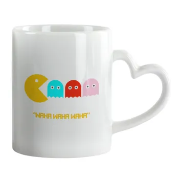 Pacman waka waka waka, Κούπα καρδιά χερούλι λευκή, κεραμική, 330ml