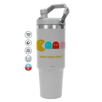 Pacman waka waka waka, ΓΚΡΙ χρώματος Θερμός Ανοξείδωτο 890ml (30oz) με χερούλι