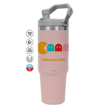 Pacman waka waka waka, ΡΟΖ χρώματος Θερμός Ανοξείδωτο 890ml (30oz) με χερούλι