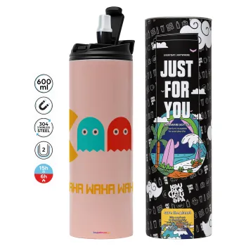 Pacman waka waka waka, Tumbler stainless steel PINK 600ml