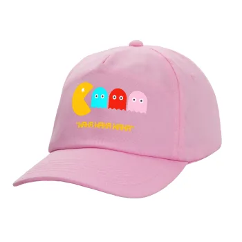 Pacman waka waka waka, Καπέλο παιδικό casual μπειζμπολ, 100% Βαμβακερό Twill, ΡΟΖ (ΒΑΜΒΑΚΕΡΟ, ΠΑΙΔΙΚΟ, ONE SIZE)