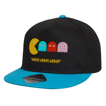 Pacman waka waka waka, Child's Flat Snapback Hat, Black/Blue (100% COTTON, CHILD, UNISEX, ONE SIZE)