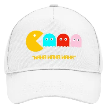 Pacman waka waka waka, Adult Baseball Cap, Drill, White (100% COTTON, ADULT, UNISEX, ONE SIZE)