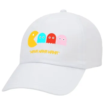 Pacman waka waka waka, Καπέλο Ενηλίκων Baseball Λευκό 5-φύλλο (POLYESTER, ΕΝΗΛΙΚΩΝ, UNISEX, ONE SIZE)