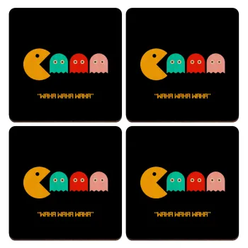 Pacman waka waka waka, ΣΕΤ x4 Σουβέρ ξύλινα τετράγωνα plywood (9cm)