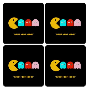 Pacman waka waka waka, ΣΕΤ 4 Σουβέρ ξύλινα τετράγωνα (9cm)