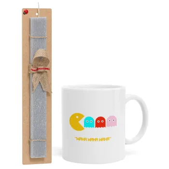 Pacman waka waka waka, Easter Set, Ceramic Cup (330ml) & Easter aromatic flat candle (30cm) (GRAY)