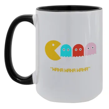 Pacman waka waka waka, Κούπα Mega 15oz, κεραμική Μαύρη, 450ml