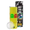 Neon Yellow Travel Tumbler θερμό, μεταλλικό καλαμάκι(Ανωξείδωτο 304 Food grade, BPA free, 600ml)