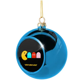 Pacman waka waka waka, Blue Christmas tree ball ornament 8cm