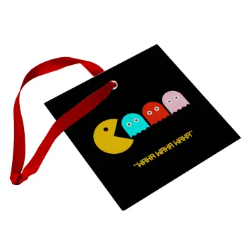 Pacman waka waka waka, Στολίδι Χριστουγεννιάτικο στολίδι γυάλινο τετράγωνο 9x9cm