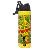 Metallic water bottle with safety lid, 850ml aluminum