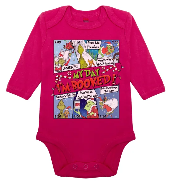 My Day Grinch — Long-sleeve baby bodysuit, 0-18 months, PINK, 100% organic cotton