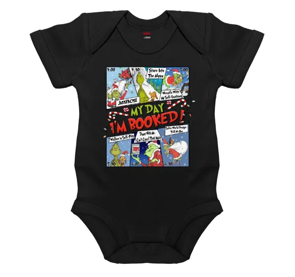 My Day Grinch — Short-sleeve baby bodysuit, 0-18 months, BLACK, 100% organic cotton
