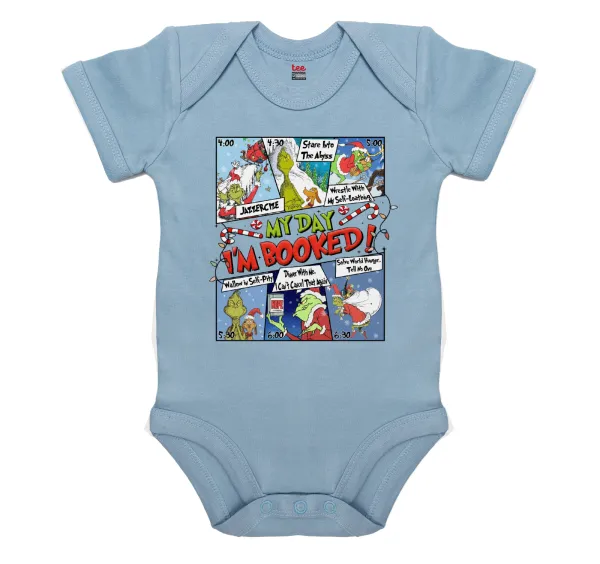 My Day Grinch — Short-sleeve baby bodysuit, 0-18 months, blue, 100% organic cotton