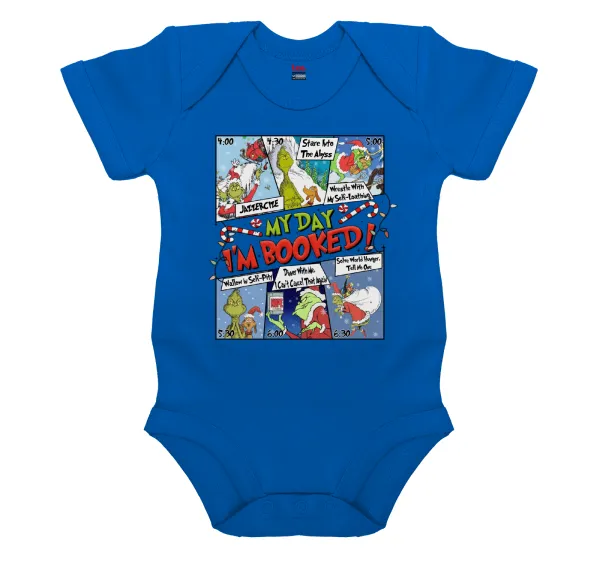 My Day Grinch — Short-sleeve baby bodysuit, cobalt blue, 100% organic cotton