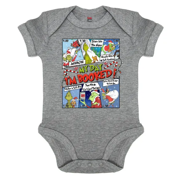 My Day Grinch — Short-sleeve baby bodysuit, 0-18 months, GREY MELANGE, 100% organic cotton