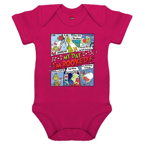 My Day Grinch — Short-sleeve baby bodysuit, 0-18 months, PINK, 100% organic cotton