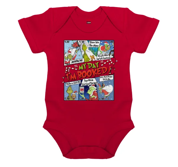My Day Grinch — Short-sleeve baby bodysuit, RED, 100% organic cotton