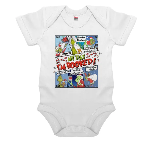 My Day Grinch — Short-sleeve baby bodysuit, 0-24 months, WHITE, 100% organic cotton