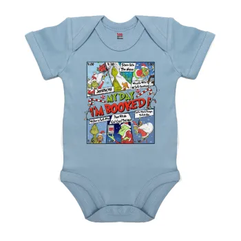 My Day Grinch, Βρεφικό φορμάκι μωρού, 0-18 μηνών, Μπλε, 100% Organic Cotton, κοντομάνικο