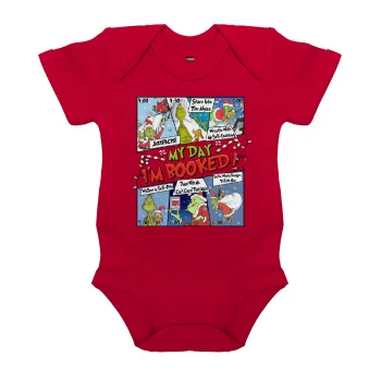 My Day Grinch, Βρεφικό φορμάκι μωρού, ΚΟΚΚΙΝΟ, 100% Organic Cotton, κοντομάνικο