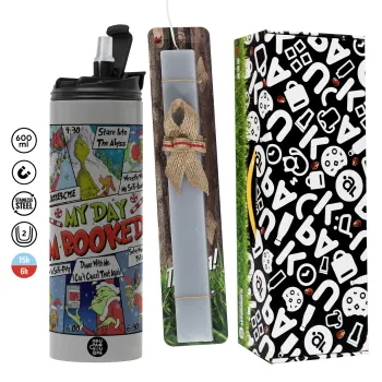My Day Grinch, Πασχαλινή Λαμπάδα με Travel Tumbler θερμό (600ml, BPA free) & κερί αρωματικό πλακέ (30cm) (ΓΚΡΙ)