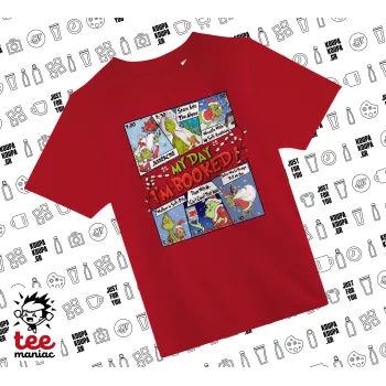 My Day Grinch, Άνετο παιδικό T-Shirt ΚΟΚΚΙΝΟ από 100% βαμβάκι, για κάθε μέρα. Vegan & OEKO-TEX πιστοποιημένο.