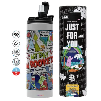 My Day Grinch, Tumbler ποτήρι θερμό ΓΚΡΙ από ανοξείδωτο ατσάλι 600ml