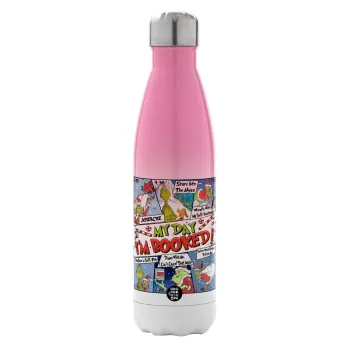 My Day Grinch, Μεταλλικό παγούρι θερμός Ροζ/Λευκό (Stainless steel), διπλού τοιχώματος, 500ml